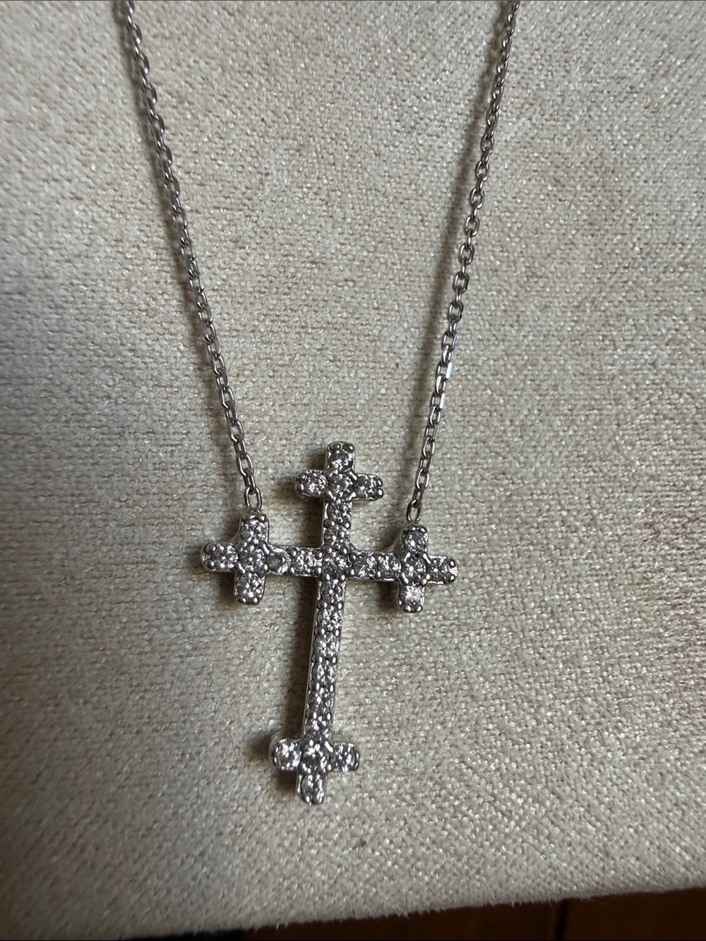 Sterling Silver Crystal Cross Pendant Necklace - White